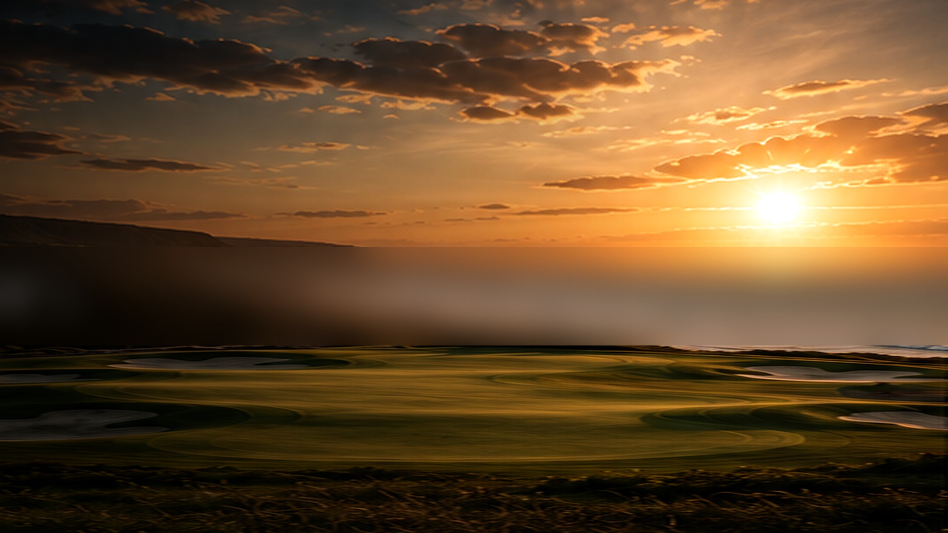 Coastal golf course at sunset